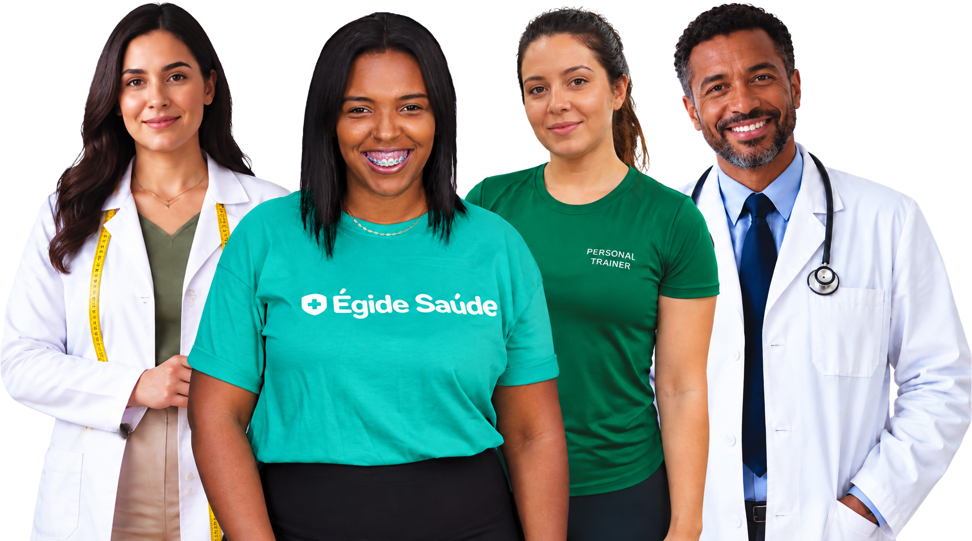 Equipe do Égide Saúde: nutricionista, participante, personal trainer e médico